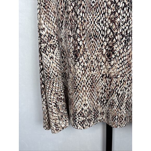 Susan Graver Liquid Knit Button Front Top Women’s 3X Brown Snake Print Stretch - Picture 8 of 10